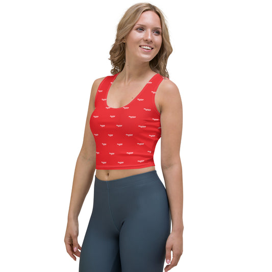 Red Mouth Split Print Crop Top